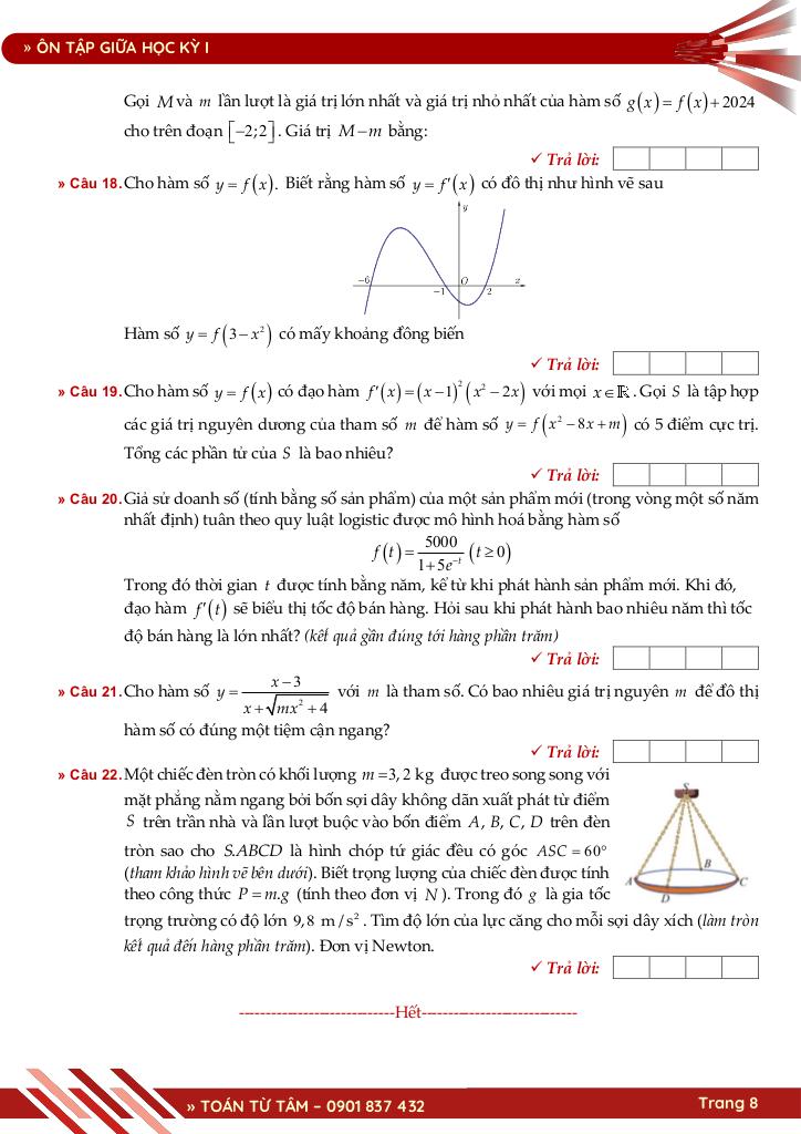 bộ đề ôn tập kiểm tra giữa học kỳ 1 toán 12 năm học 2025 – 2026 8