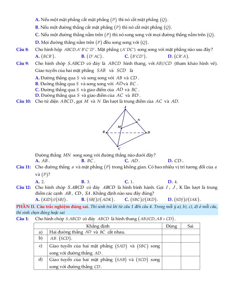 bộ đề ôn tập môn toán 11 chủ đề quan hệ song song trong không gian 2