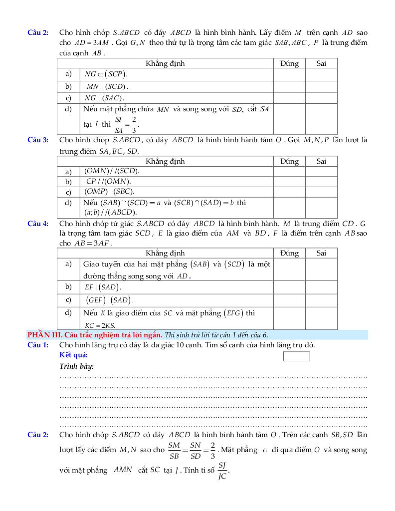 bộ đề ôn tập môn toán 11 chủ đề quan hệ song song trong không gian 3