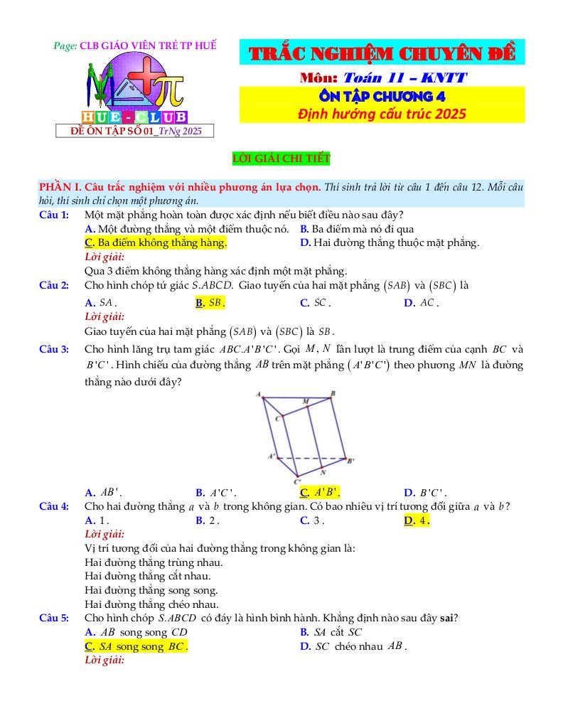 bộ đề ôn tập môn toán 11 chủ đề quan hệ song song trong không gian 6