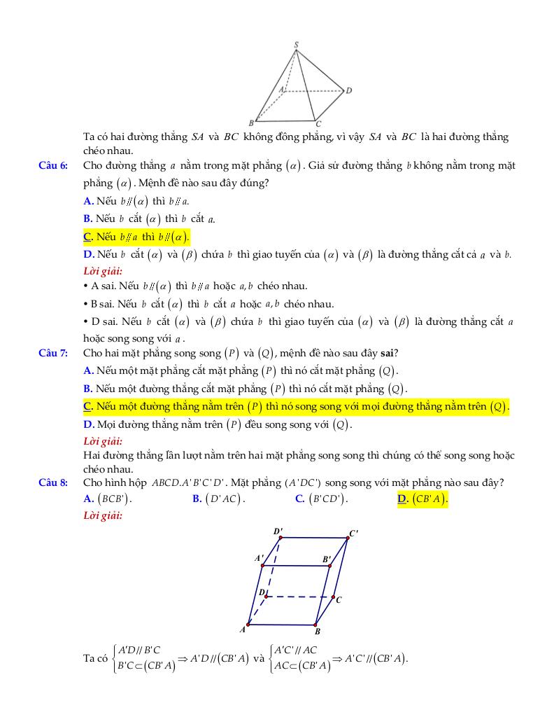 bộ đề ôn tập môn toán 11 chủ đề quan hệ song song trong không gian 7