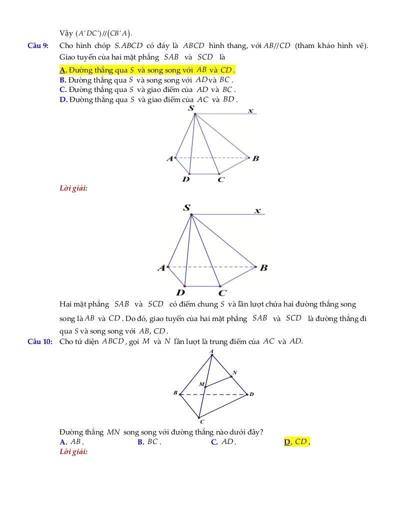 bộ đề ôn tập môn toán 11 chủ đề quan hệ song song trong không gian 8