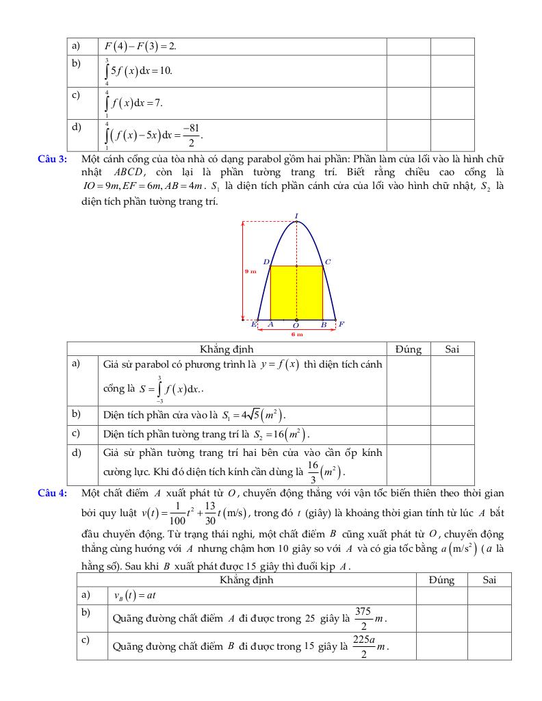 bộ đề ôn tập môn toán 12 chủ đề nguyên hàm, tích phân và ứng dụng 3