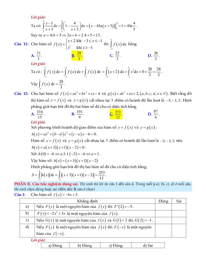 bộ đề ôn tập môn toán 12 chủ đề nguyên hàm, tích phân và ứng dụng 9