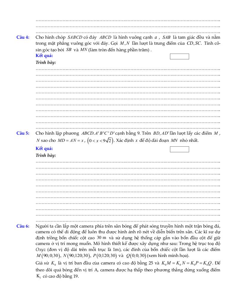 bộ đề ôn tập môn toán 12 chủ đề vectơ và hệ trục tọa độ trong không gian 4