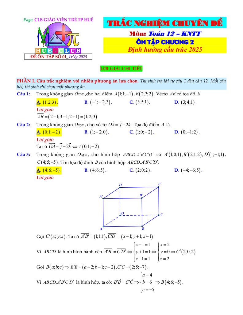 bộ đề ôn tập môn toán 12 chủ đề vectơ và hệ trục tọa độ trong không gian 6
