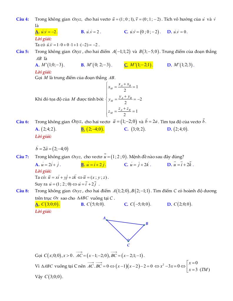 bộ đề ôn tập môn toán 12 chủ đề vectơ và hệ trục tọa độ trong không gian 7