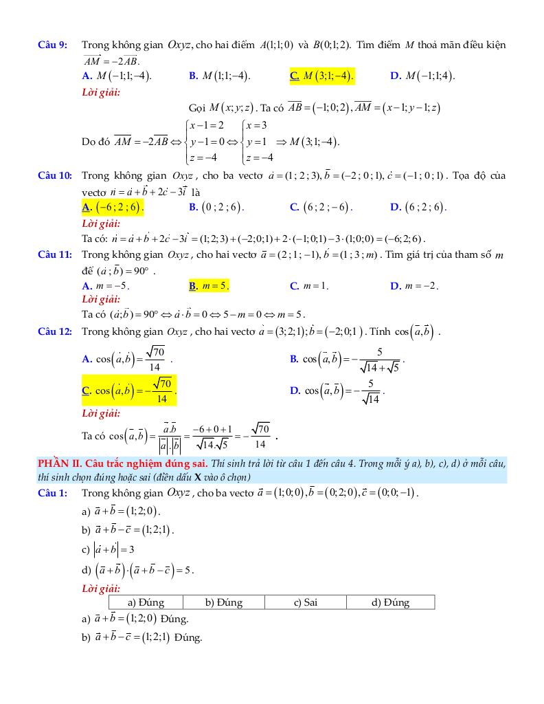 bộ đề ôn tập môn toán 12 chủ đề vectơ và hệ trục tọa độ trong không gian 8