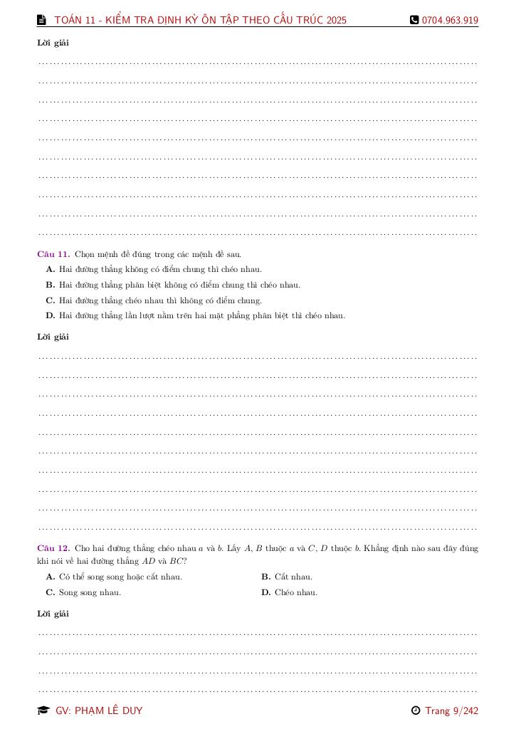 bộ đề ôn tập thi định kì toán 11 theo cấu trúc mới năm học 2025 – 2026 8