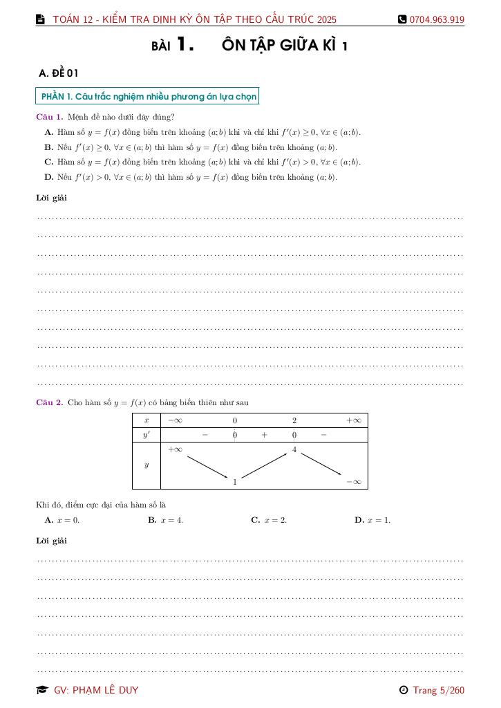 bộ đề ôn tập thi định kì toán 12 theo cấu trúc mới năm học 2025 – 2026 4