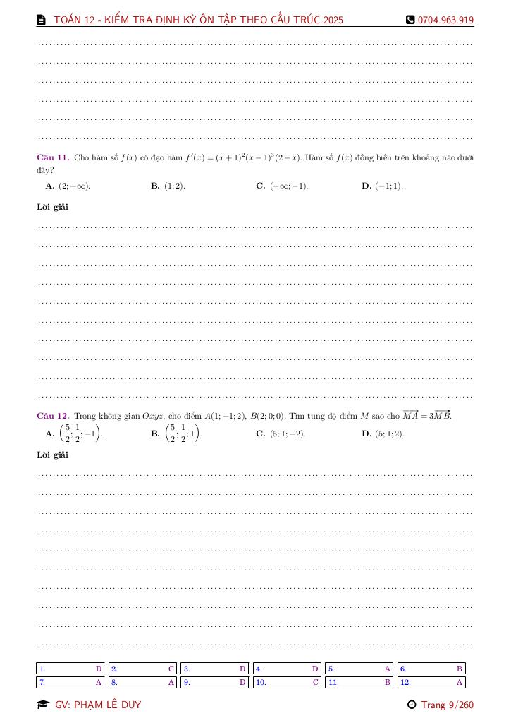bộ đề ôn tập thi định kì toán 12 theo cấu trúc mới năm học 2025 – 2026 8