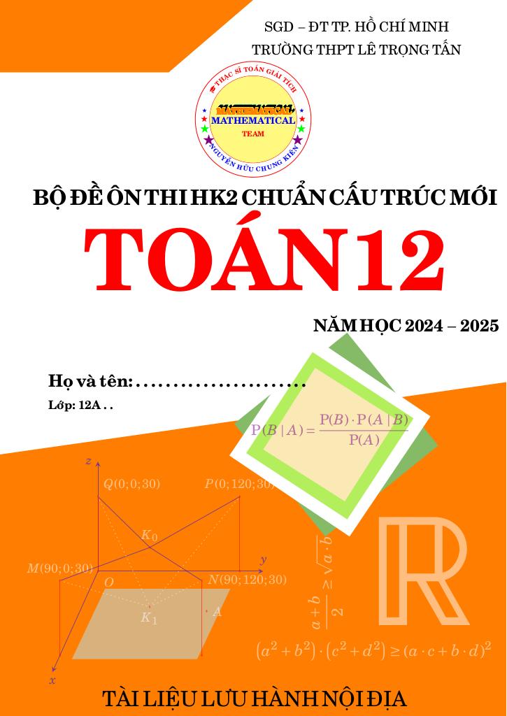bộ đề ôn thi cuối học kì 2 toán 12 chuẩn cấu trúc mới năm 2024 – 2025 0