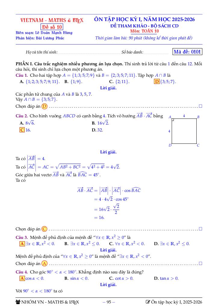 bộ đề tham khảo ôn tập học kỳ 1 toán 10 sách cánh diều năm học 2025 – 2026 9