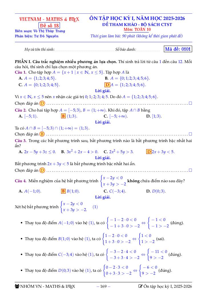 bộ đề tham khảo ôn tập học kỳ 1 toán 10 sách ctst năm học 2025 – 2026 0