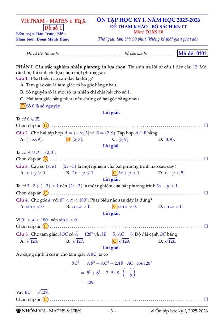 bộ đề tham khảo ôn tập học kỳ 1 toán 10 sách knttvcs năm học 2025 – 2026 0