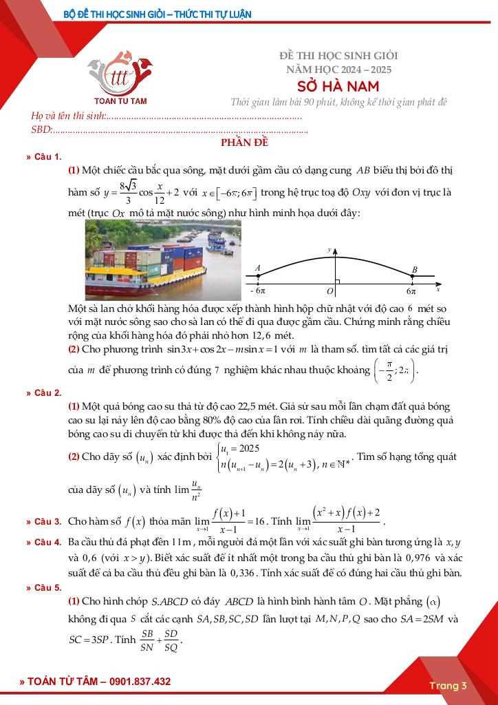 bộ đề thi chọn học sinh giỏi môn toán thpt hình thức thi tự luận 3