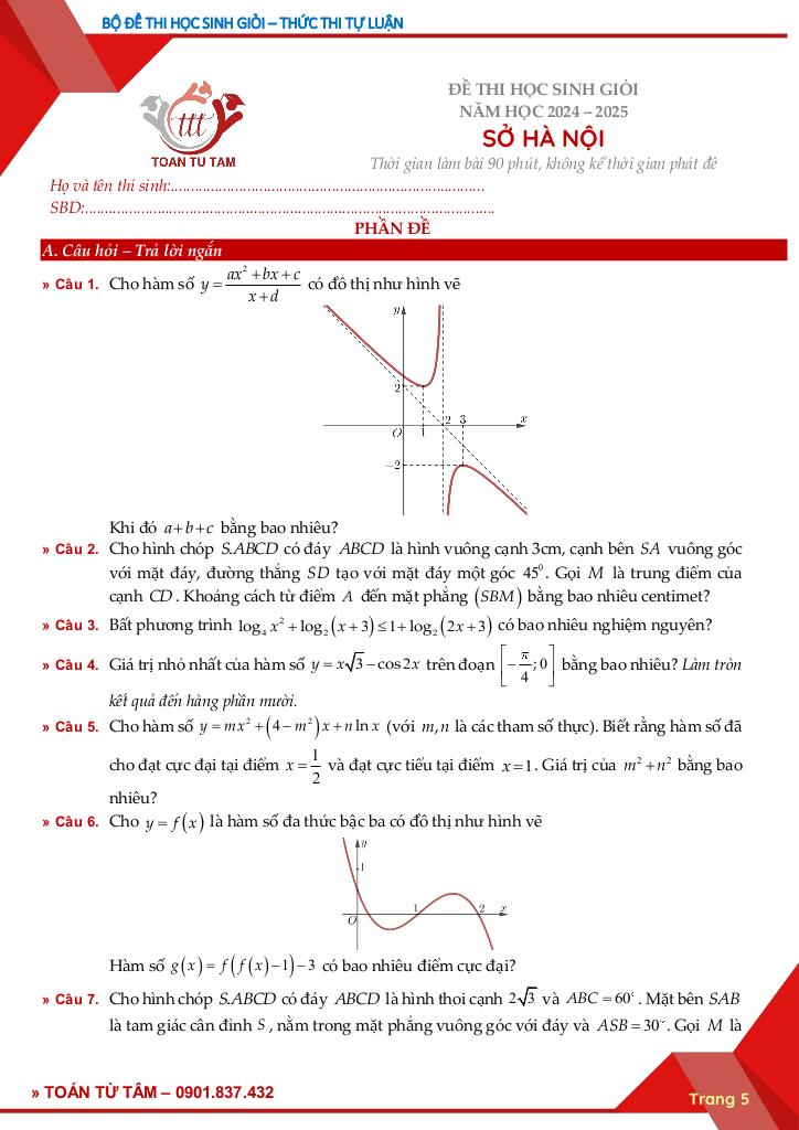 bộ đề thi chọn học sinh giỏi môn toán thpt hình thức thi tự luận 5