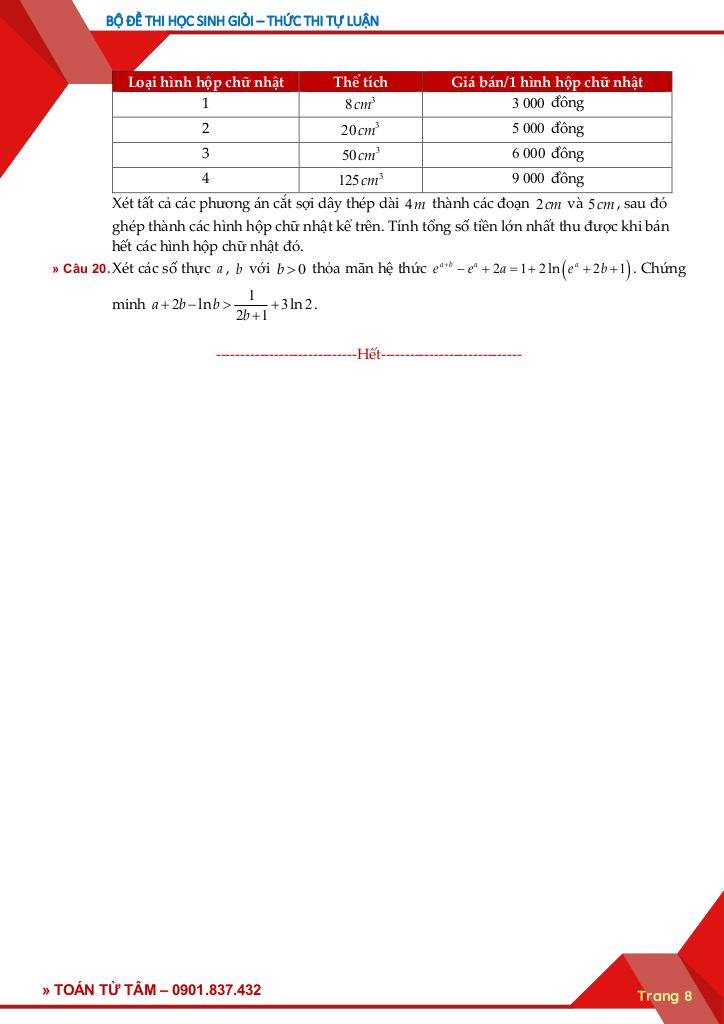 bộ đề thi chọn học sinh giỏi môn toán thpt hình thức thi tự luận 8