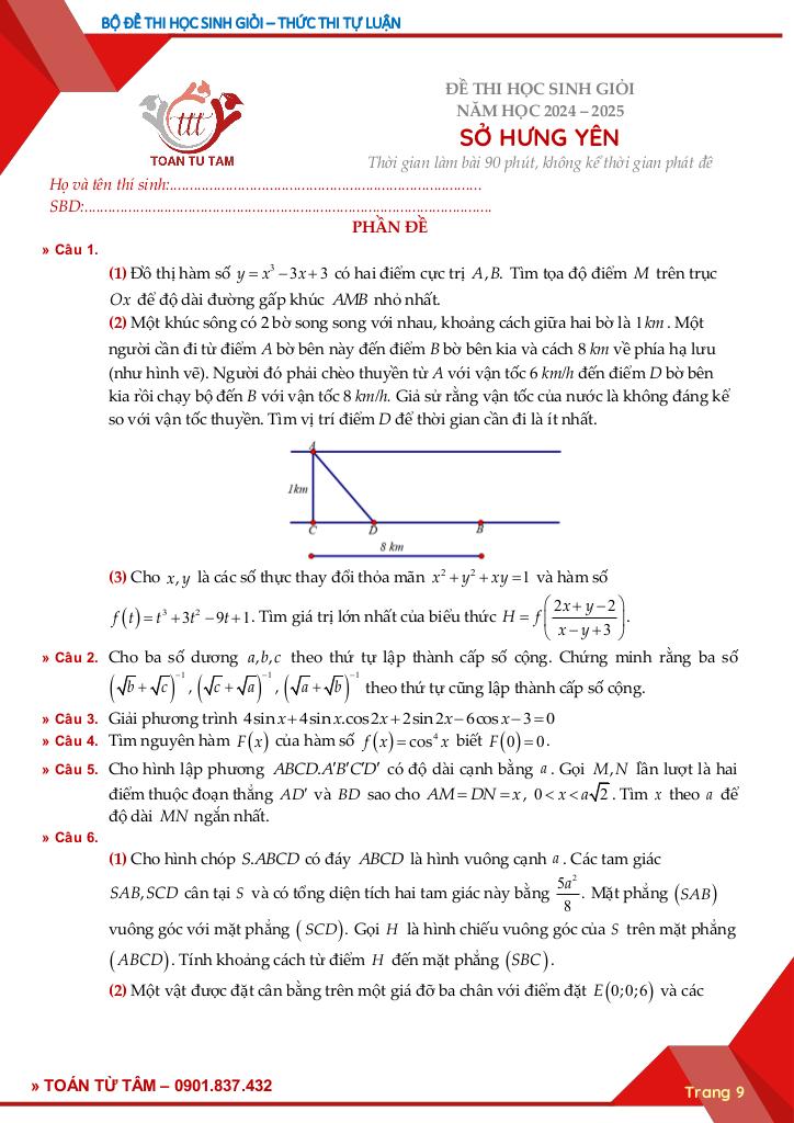 bộ đề thi chọn học sinh giỏi môn toán thpt hình thức thi tự luận 9