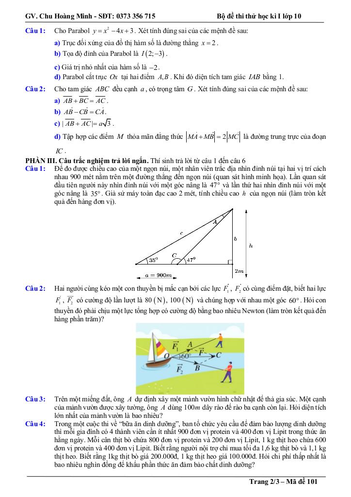 bộ đề thi thử cuối học kì 1 toán 10 năm học 2025 – 2026 – chu hoàng minh 1