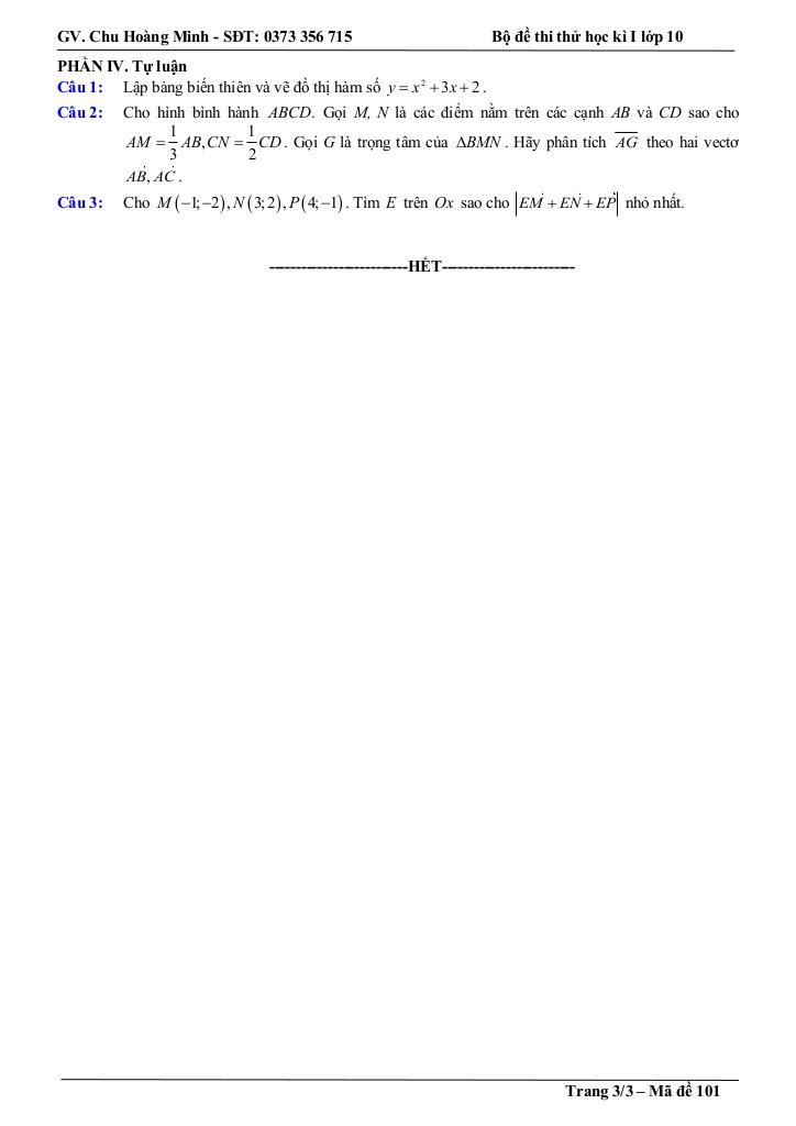 bộ đề thi thử cuối học kì 1 toán 10 năm học 2025 – 2026 – chu hoàng minh 2