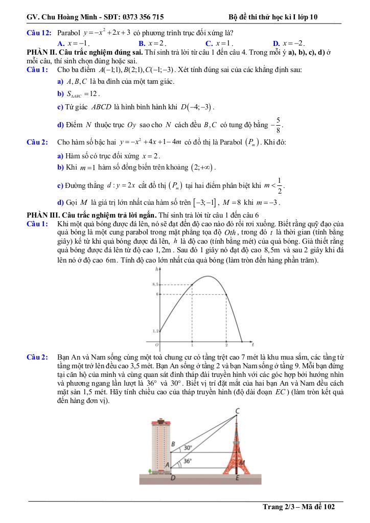 bộ đề thi thử cuối học kì 1 toán 10 năm học 2025 – 2026 – chu hoàng minh 4