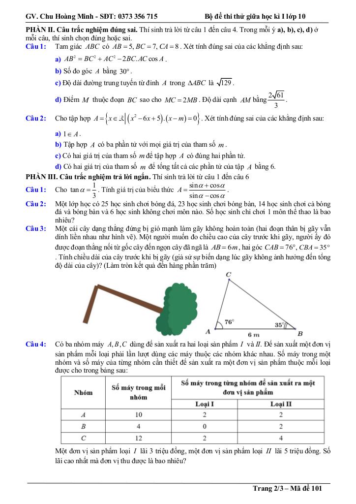 bộ đề thi thử giữa học kì 1 toán 10 năm học 2025 – 2026 – chu hoàng minh 1
