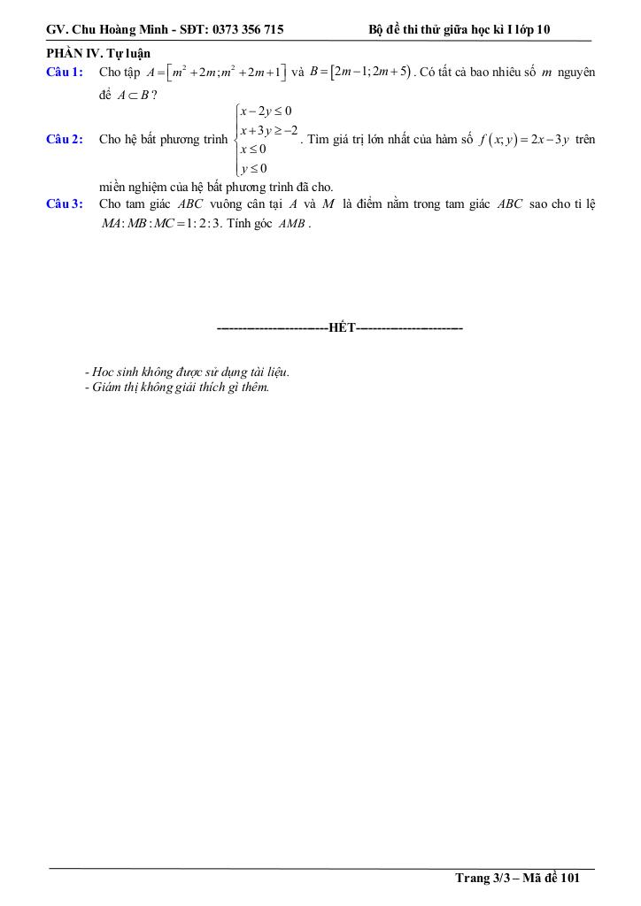 bộ đề thi thử giữa học kì 1 toán 10 năm học 2025 – 2026 – chu hoàng minh 2