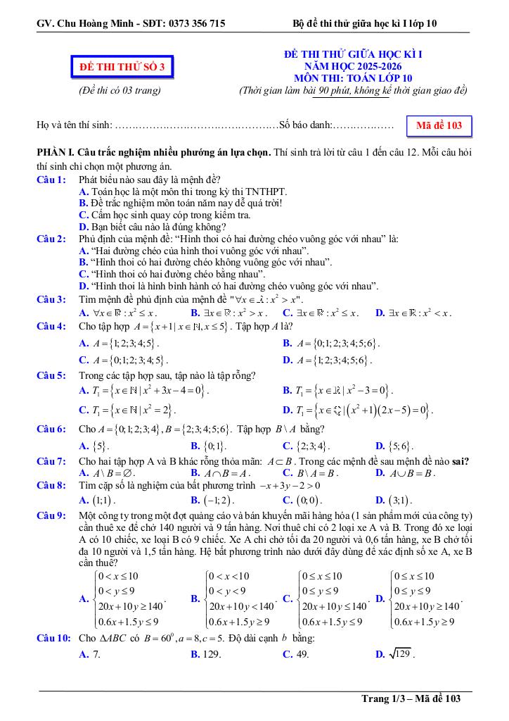 bộ đề thi thử giữa học kì 1 toán 10 năm học 2025 – 2026 – chu hoàng minh 6