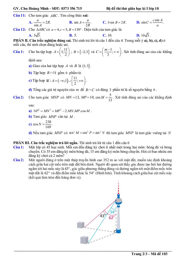 bộ đề thi thử giữa học kì 1 toán 10 năm học 2025 – 2026 – chu hoàng minh 7