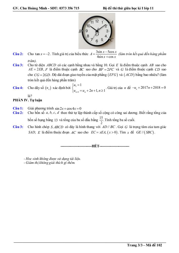 bộ đề thi thử giữa học kì 1 toán 11 năm học 2025 – 2026 – chu hoàng minh 5