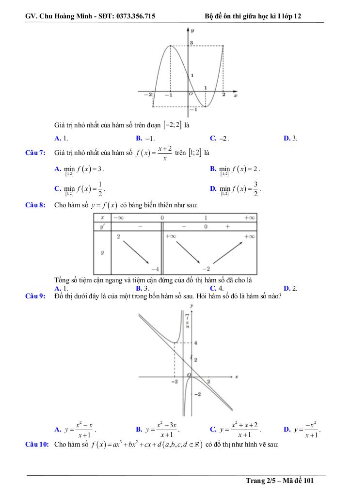 bộ đề thi thử giữa học kì 1 toán 12 năm học 2025 – 2026 – chu hoàng minh 1
