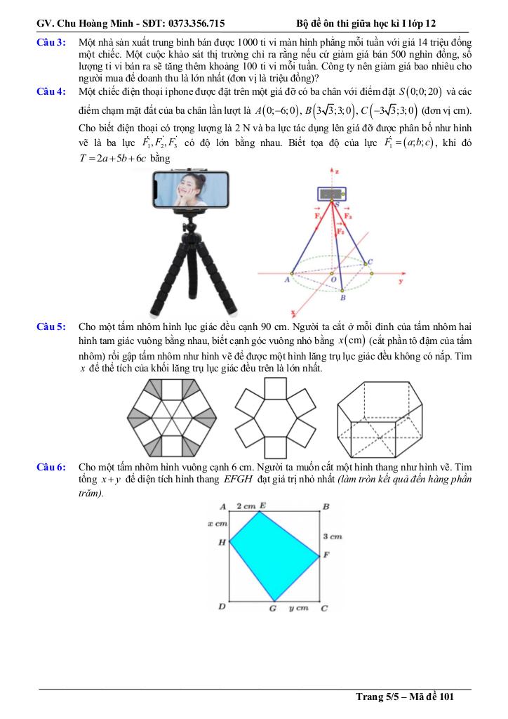bộ đề thi thử giữa học kì 1 toán 12 năm học 2025 – 2026 – chu hoàng minh 4
