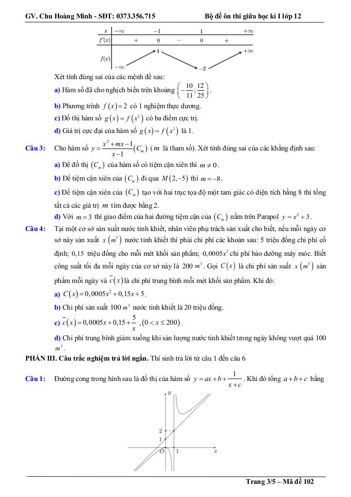 bộ đề thi thử giữa học kì 1 toán 12 năm học 2025 – 2026 – chu hoàng minh 7