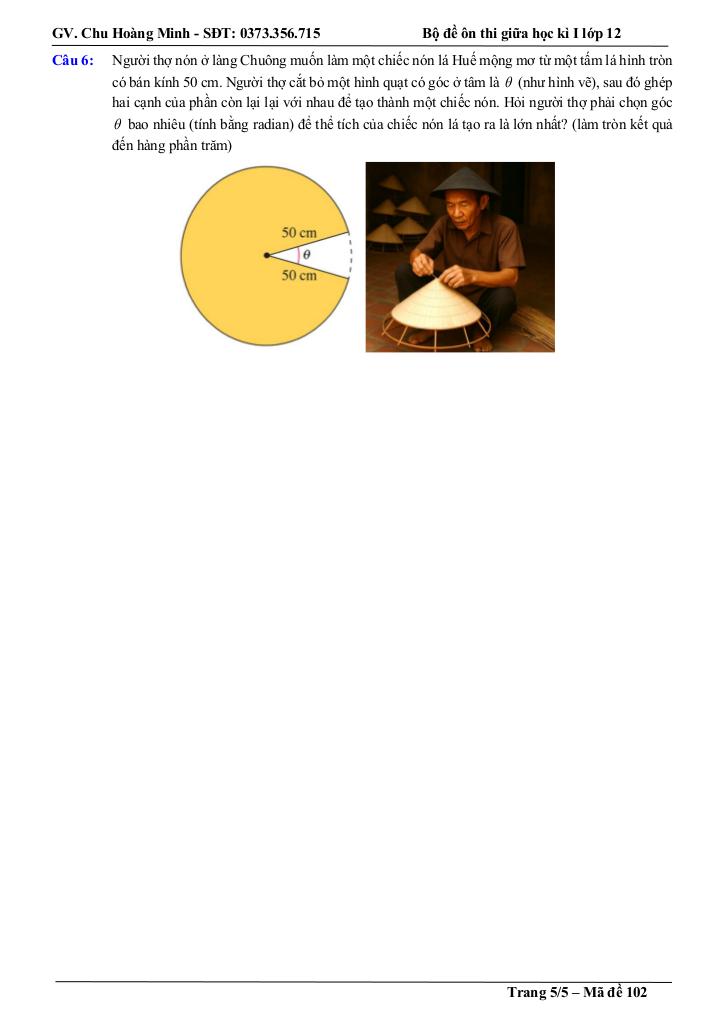 bộ đề thi thử giữa học kì 1 toán 12 năm học 2025 – 2026 – chu hoàng minh 9