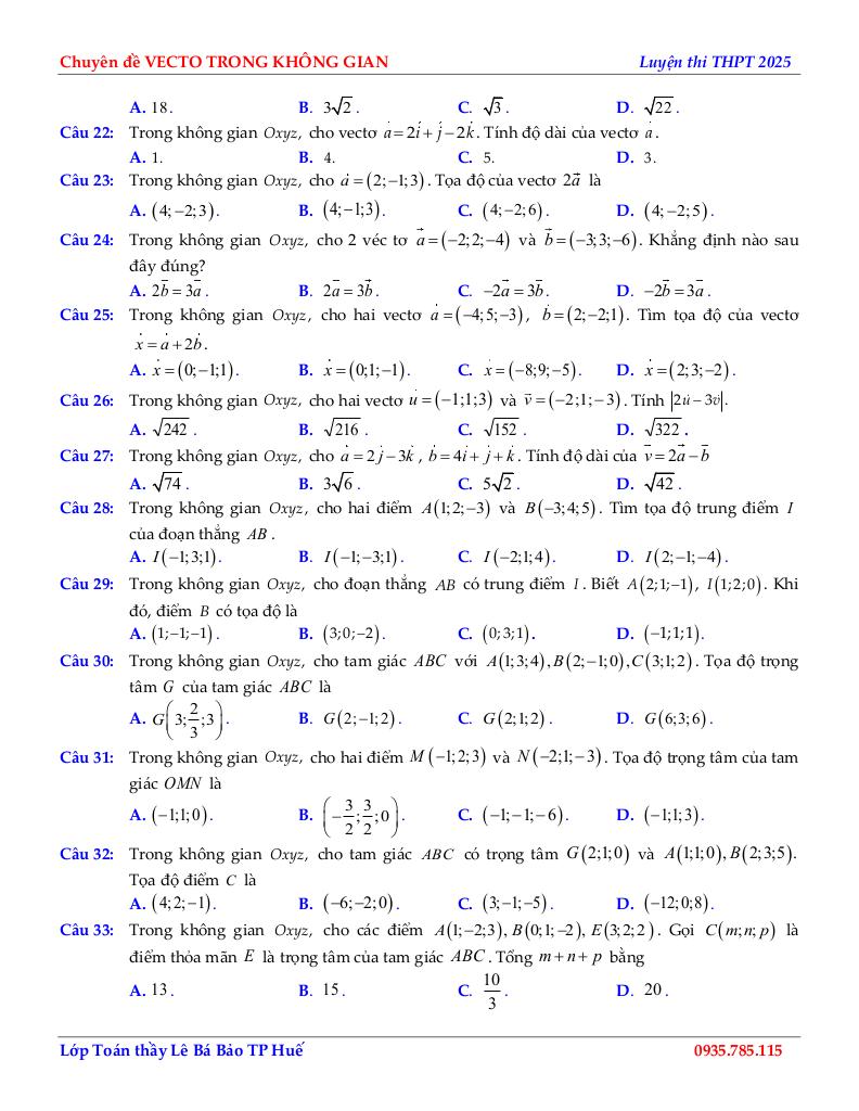 chuyên đề biểu thức tọa độ các phép toán vectơ toán 12 định hướng cấu trúc mới 3