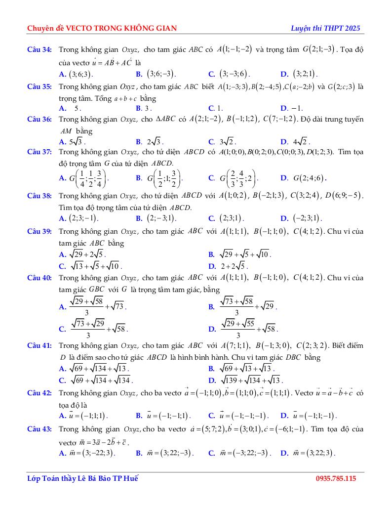chuyên đề biểu thức tọa độ các phép toán vectơ toán 12 định hướng cấu trúc mới 4
