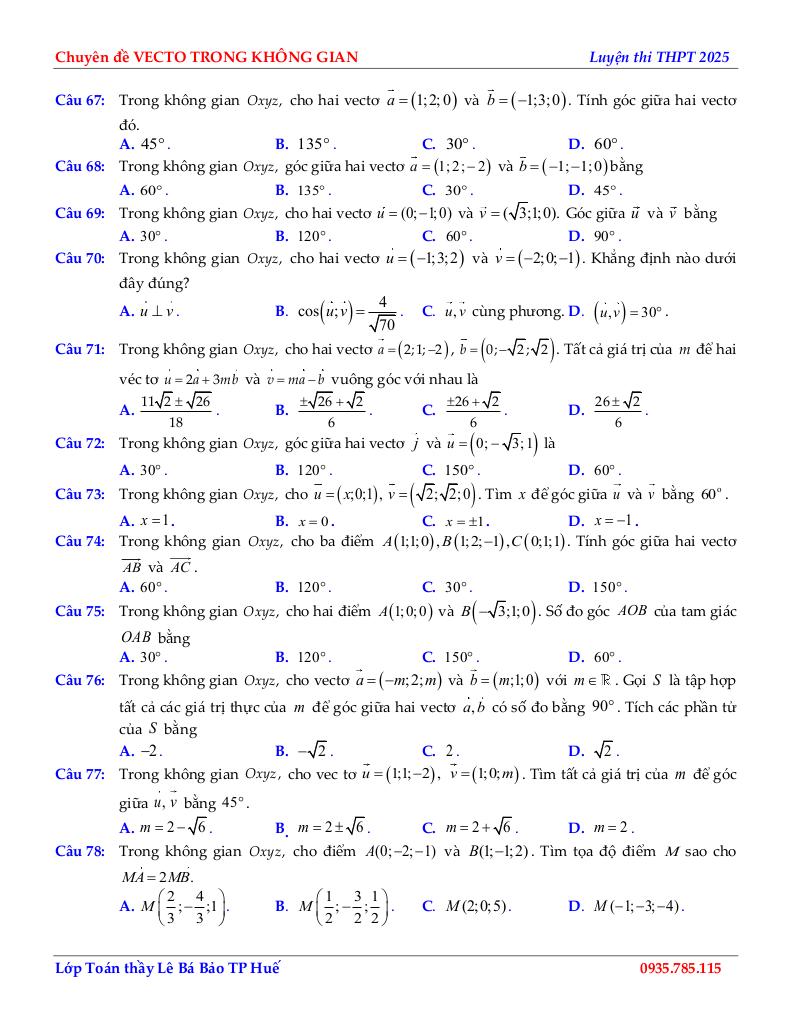 chuyên đề biểu thức tọa độ các phép toán vectơ toán 12 định hướng cấu trúc mới 7