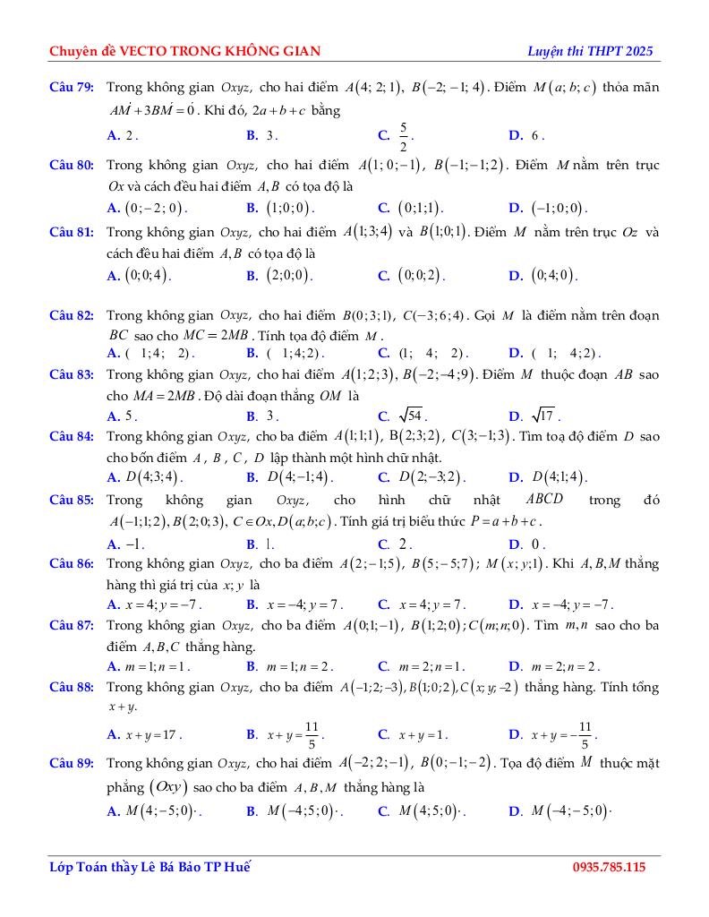 chuyên đề biểu thức tọa độ các phép toán vectơ toán 12 định hướng cấu trúc mới 8