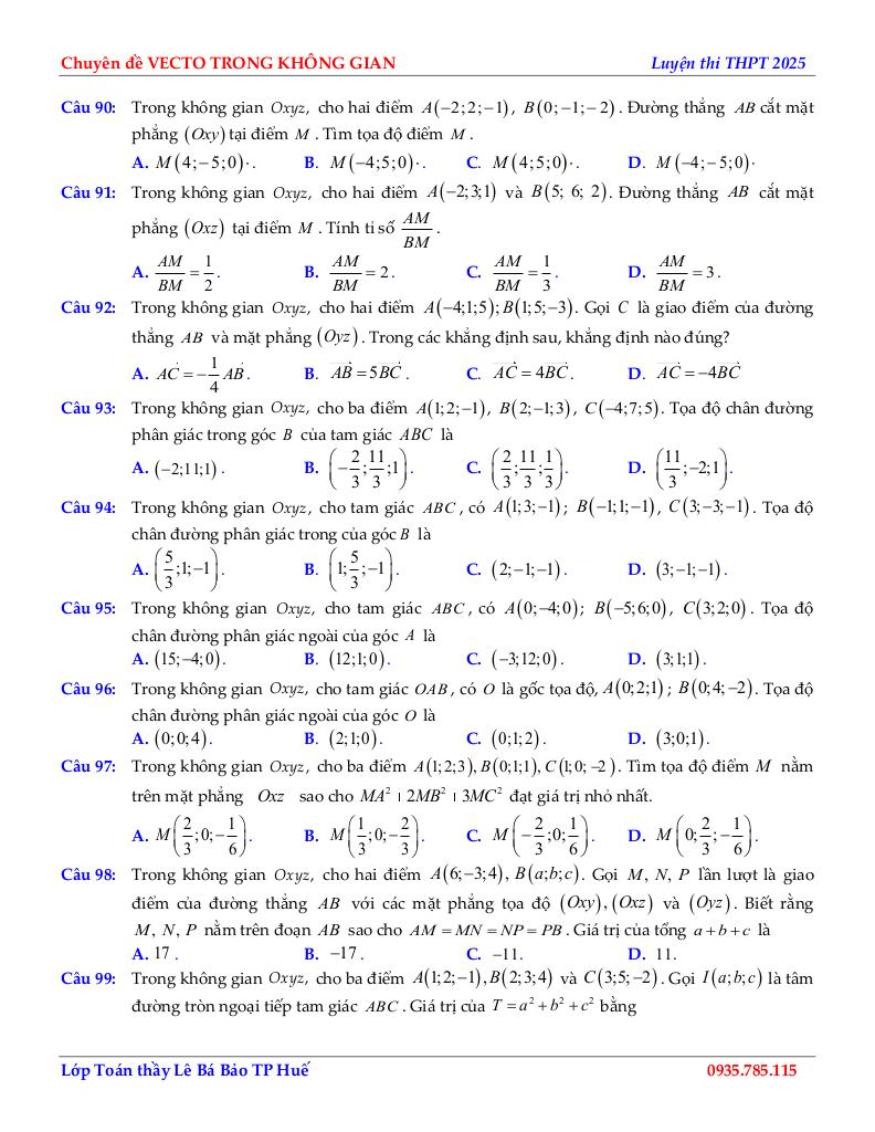 chuyên đề biểu thức tọa độ các phép toán vectơ toán 12 định hướng cấu trúc mới 9