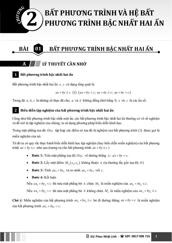 chuyên đề bpt và hệ bpt bậc nhất hai ẩn toán 10 chương trình mới 6