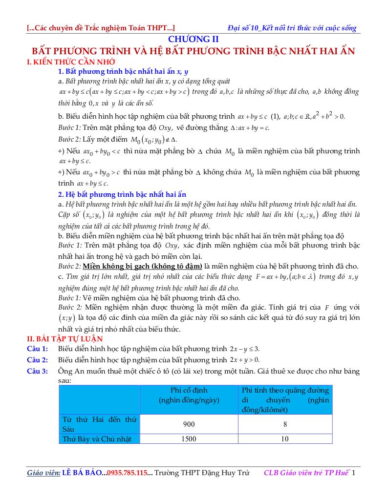 chuyên đề bpt và hệ bpt bậc nhất hai ẩn toán 10 định hướng cấu trúc mới 1