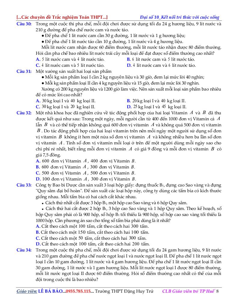 chuyên đề bpt và hệ bpt bậc nhất hai ẩn toán 10 định hướng cấu trúc mới 8