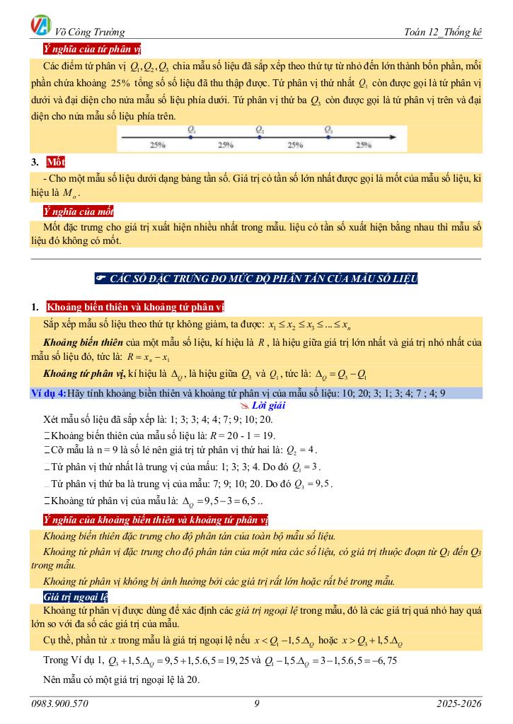 chuyên đề các số đặc trưng đo mức độ phân tán của mẫu số liệu ghép nhóm toán 12 9