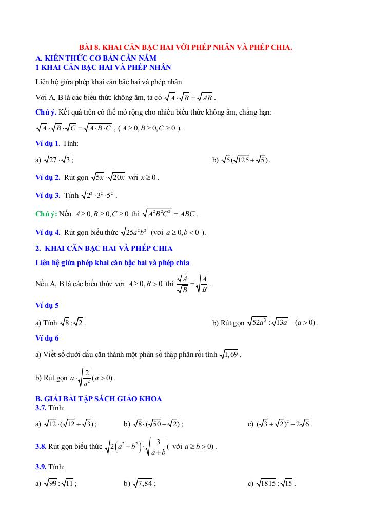 chuyên đề căn bậc hai và căn bậc ba toán 9 knttvcs 7