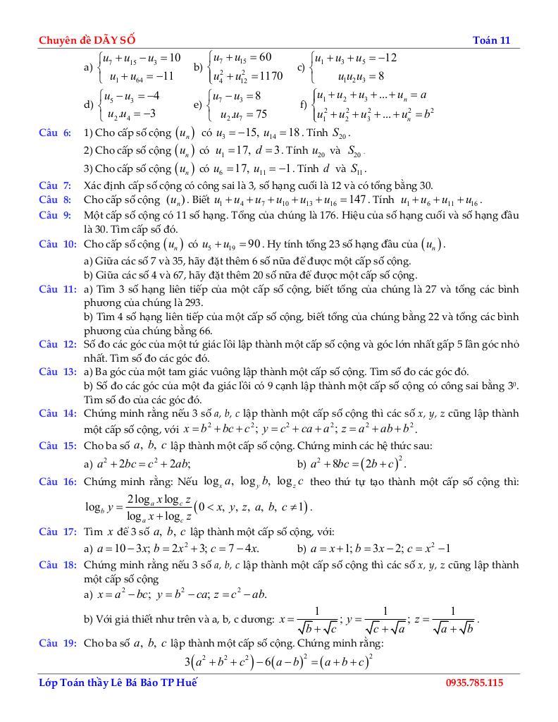 chuyên đề cấp số cộng môn toán 11 định hướng cấu trúc mới 2
