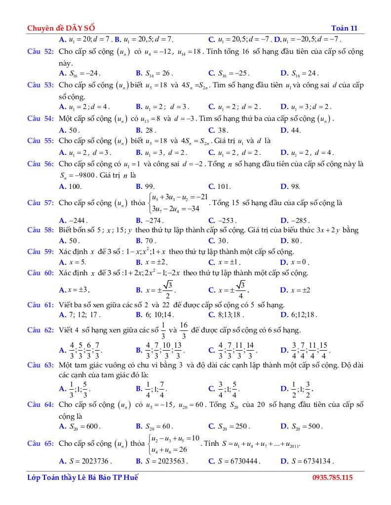 chuyên đề cấp số cộng môn toán 11 định hướng cấu trúc mới 5