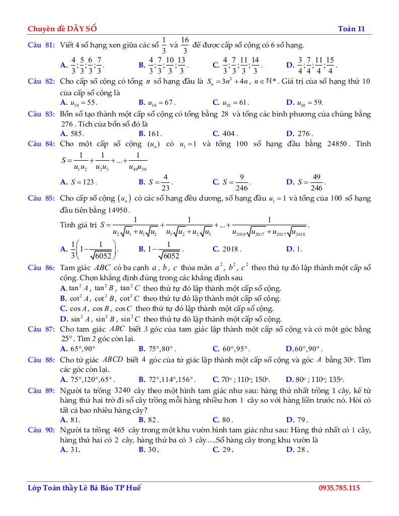 chuyên đề cấp số cộng môn toán 11 định hướng cấu trúc mới 7