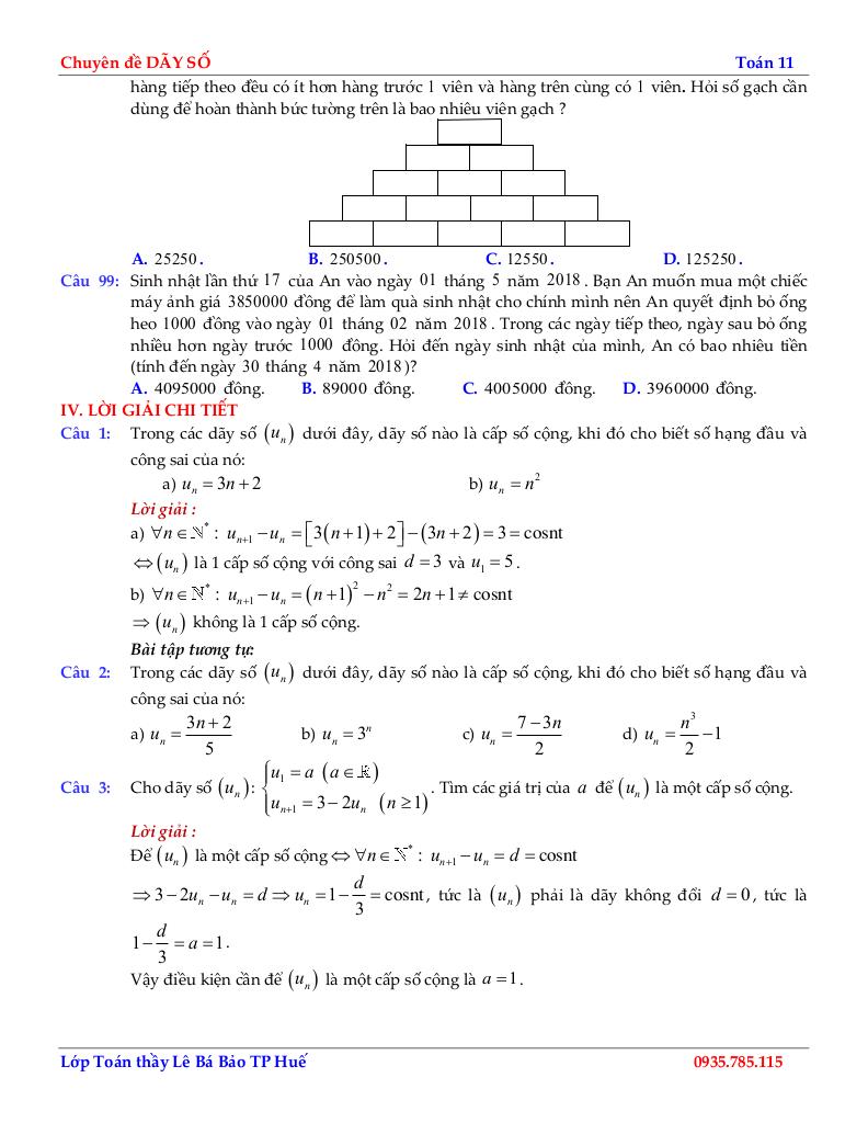 chuyên đề cấp số cộng môn toán 11 định hướng cấu trúc mới 9