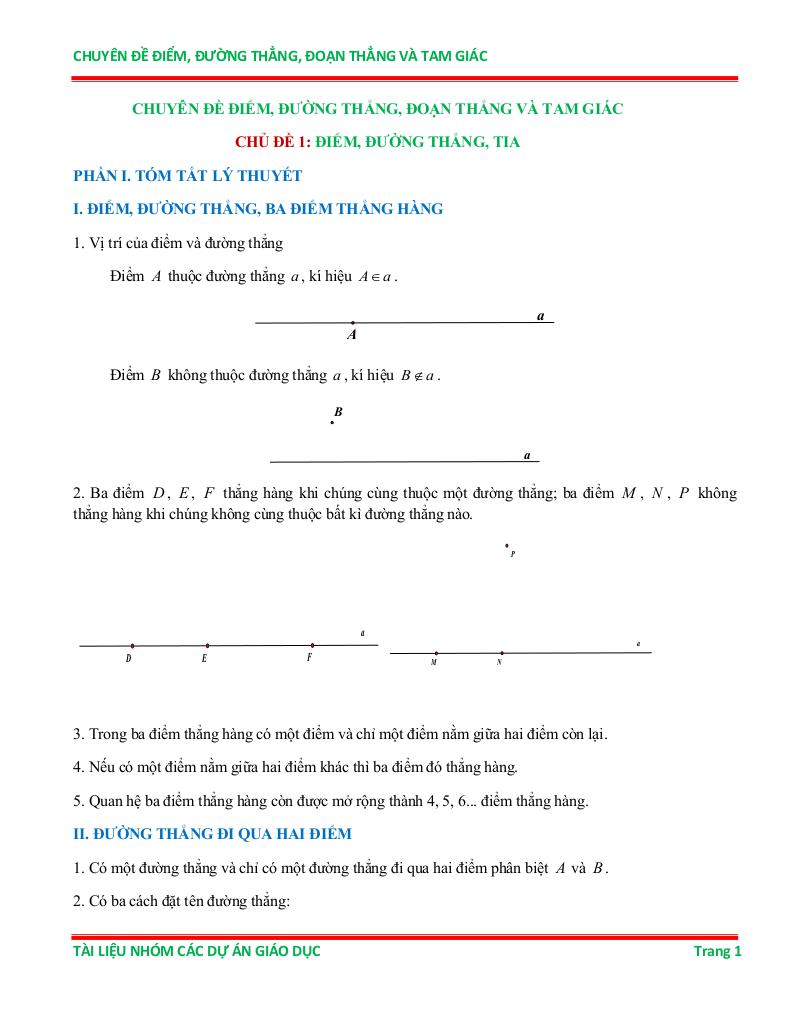 chuyên đề điểm, đường thẳng, đoạn thẳng và tam giác ôn thi học sinh giỏi toán 6 0